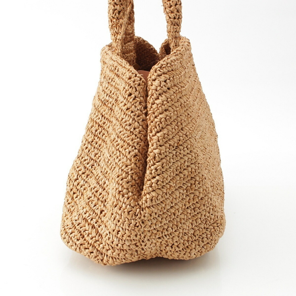Prada Triangle Tote Raffia Bag Logo Beige Tan Woven - Picture 3 of 10